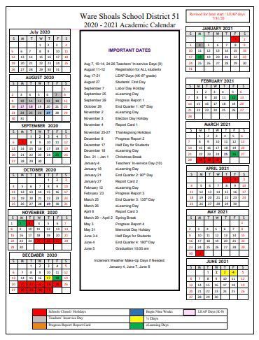 New 2020-21 Calendar Released! | Ware Shoals School District 51