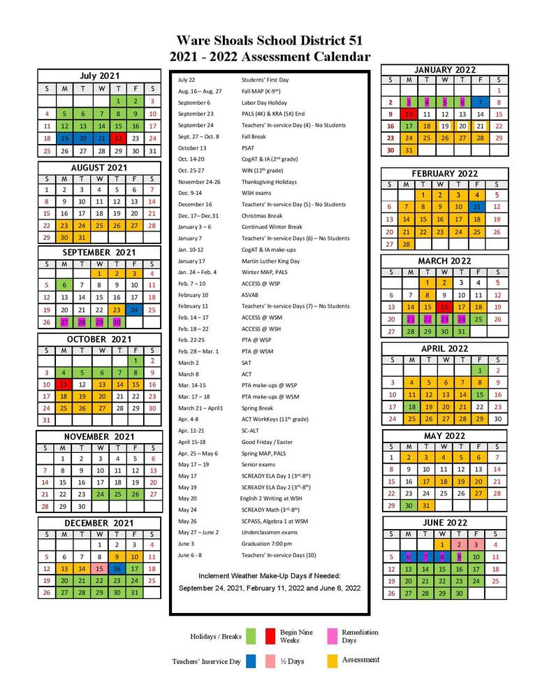 2021-2022 Assessment Calendar